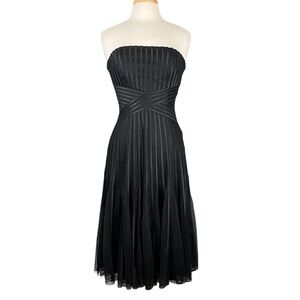 WHBM Black Tulle Strapless Pleated Cocktail Dress Womens 4 Fit Flare Formal LBD